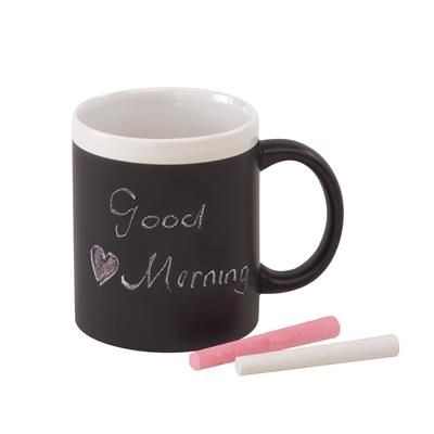 Branded Promotional HOT MESSAGE BLACKBOARD CERAMIC POTTERY MUG in Black & White Mug From Concept Incentives.