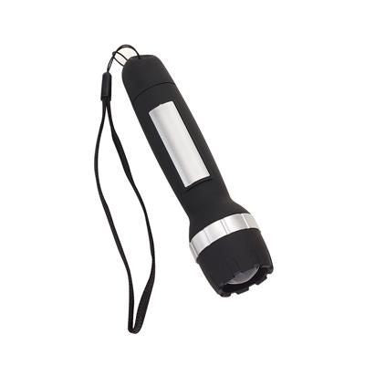 Branded Promotional USB RECHARGEABLE TORCH in Black Silver Torch From Concept Incentives.