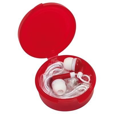 Branded Promotional IN-EAR MUSIC HEADPHONES in Red Earphones From Concept Incentives.
