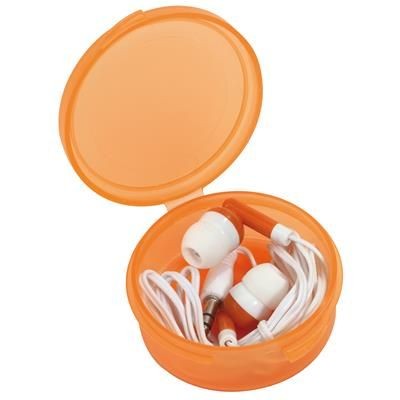 Branded Promotional IN-EAR MUSIC HEADPHONES in Orange Earphones From Concept Incentives.