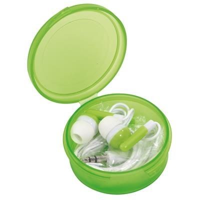 Branded Promotional IN-EAR MUSIC HEADPHONES in Green Earphones From Concept Incentives.