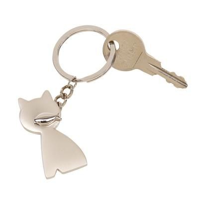 Branded Promotional CAT KEYRING in Silver Metal Keyring From Concept Incentives.