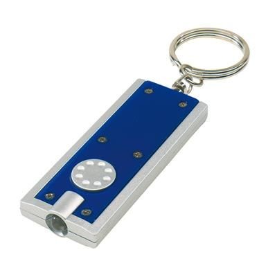 Branded Promotional LED LIGHT KEYRING in Blue & Silver Keyring From Concept Incentives.