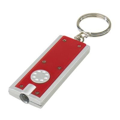 Branded Promotional LED LIGHT KEYRING in Red & Silver Keyring From Concept Incentives.