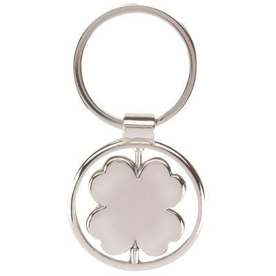 Branded Promotional SPINNING CLOVER LEAF KEYRING in Silver Keyring From Concept Incentives.