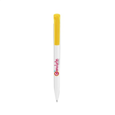 Branded Promotional STILOLINEA S45 PEN in White & Yellow Pen From Concept Incentives.