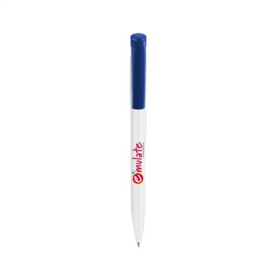 Branded Promotional STILOLINEA S45 PEN in White & Dark Blue Pen From Concept Incentives.