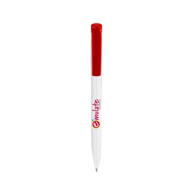 Branded Promotional STILOLINEA S45 PEN in White & Red Pen From Concept Incentives.