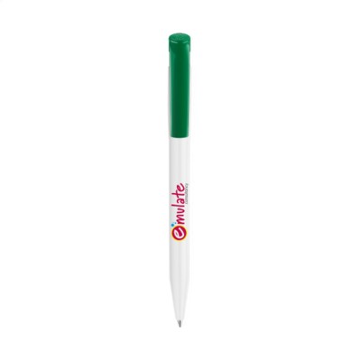 Branded Promotional STILOLINEA S45 PEN in White & Green Pen From Concept Incentives.