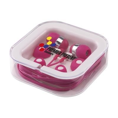 Branded Promotional PROMO EARS EARPHONES in Magenta Earphones From Concept Incentives.