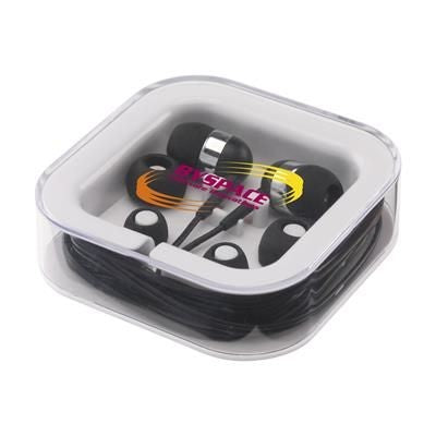 Branded Promotional PROMO EARS EARPHONES in Black Earphones From Concept Incentives.