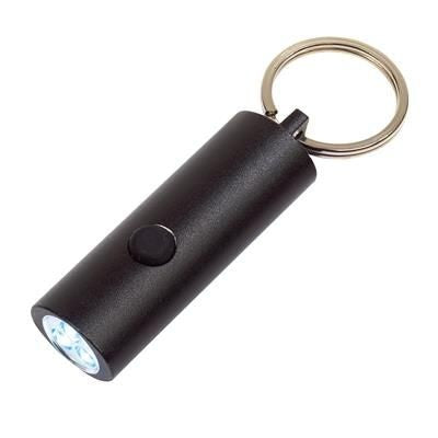 Branded Promotional LITTLE LIGHTNING METAL LED TORCH KEYRING in Black Torch From Concept Incentives.