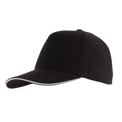 Branded Promotional 5 PANEL SANDWICH-CAP in Black Baseball Cap From Concept Incentives.