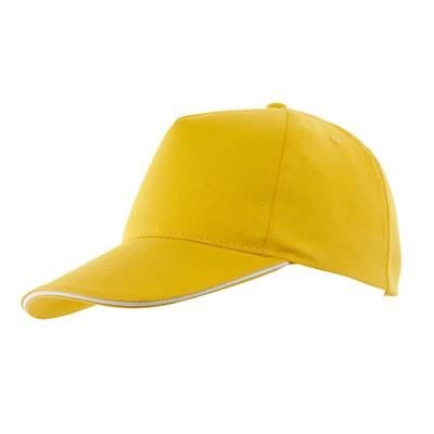 Branded Promotional 5 PANEL SANDWICH-CAP in Yellow Baseball Cap From Concept Incentives.