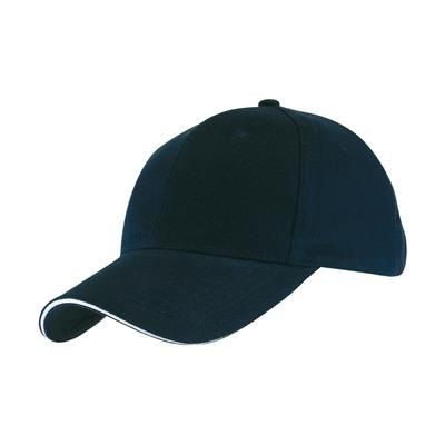 Branded Promotional BASEBALL SANDWICH CAP in Navy Blue Baseball Cap From Concept Incentives.