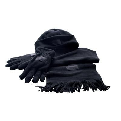 Branded Promotional SOFT FLEECE WINTER SET in Black Hat From Concept Incentives.