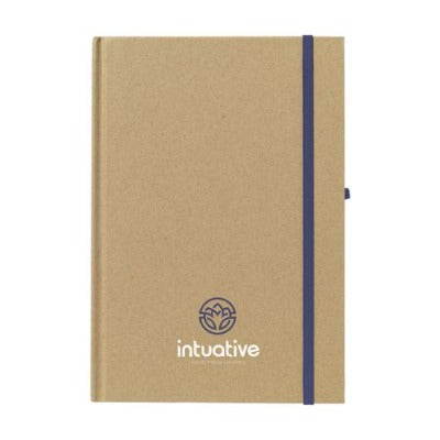 Branded Promotional POCKET ECO A5 NOTE BOOK in Natural and Blue Jotter From Concept Incentives.