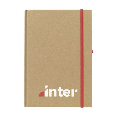 Branded Promotional POCKET ECO A5 NOTE BOOK in Natural and Red Jotter From Concept Incentives.