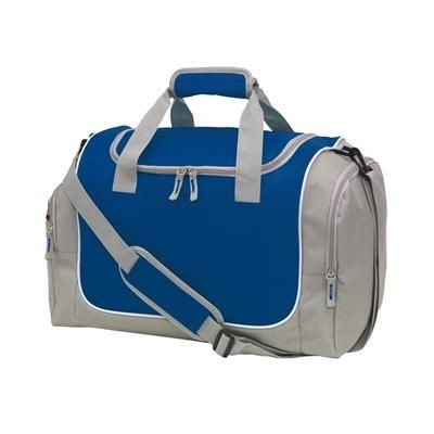 Branded Promotional GYM SPORTS HOLDALL BAG in Grey & Dark Blue Bag From Concept Incentives.