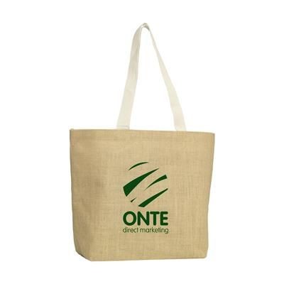 Branded Promotional ELEGANCE BAG JUTE SHOPPER in Ecru Bag From Concept Incentives.