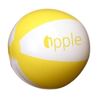 Branded Promotional BEACHBALL 28CM in White & Yellow Beach Ball From Concept Incentives.