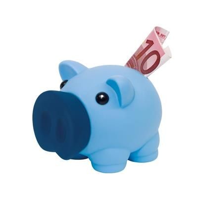 Branded Promotional MONEY COLLECTOR PIG MONEY BOX PIGGY BANK in Blue Money Box From Concept Incentives.