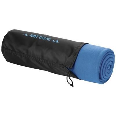 Branded Promotional HUGGY FLEECE PLAID PICNIC BLANKET with Carry Pouch in Process Blue Blanket From Concept Incentives.