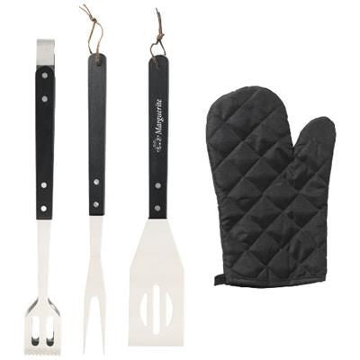 Branded Promotional BEAR BBQ APRON with Utensils & Gloves in Black Solid BBQ From Concept Incentives.