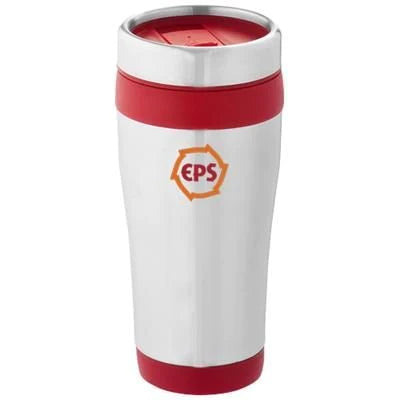 Branded Promotional ELWOOD 410 ML THERMAL INSULATED TUMBLER in Silver-black Solid Travel Mug From Concept Incentives.