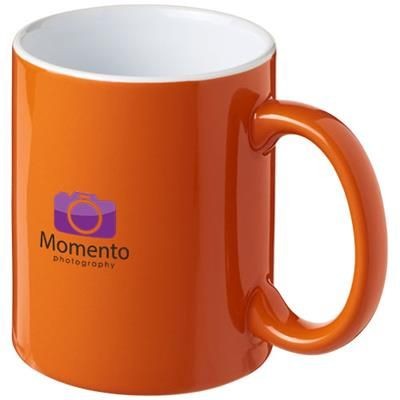 Branded Promotional JAVA 330 ML CERAMIC POTTERY MUG in Orange-white Solid Mug From Concept Incentives.