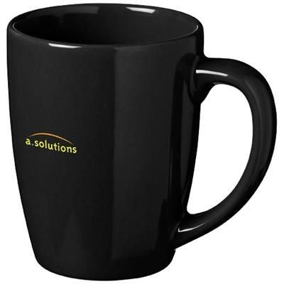 Branded Promotional MEDELLIN 350 ML CERAMIC POTTERY MUG in Black Solid Mug From Concept Incentives.