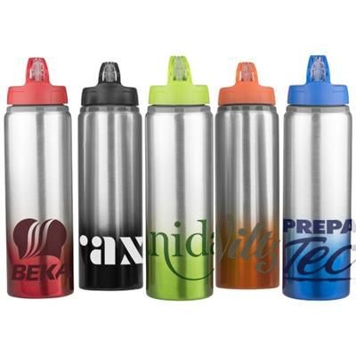 Branded Promotional GRADIENT 740 ML SPORTS BOTTLE in Black Solid-silver Sports Drink Bottle From Concept Incentives.