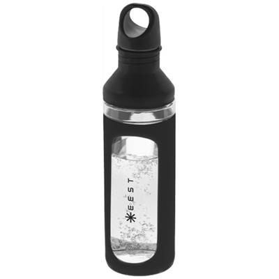 Branded Promotional HOVER 590 ML GLASS SPORTS BOTTLE in Black Solid-transparent Bottle From Concept Incentives.