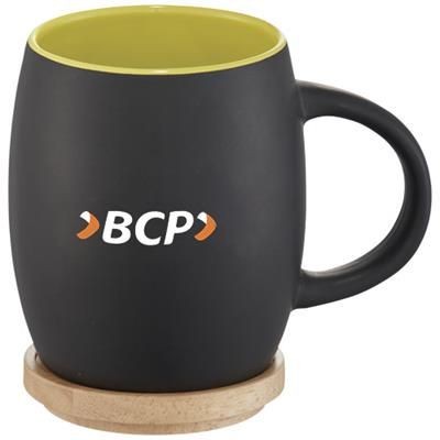 Branded Promotional HEARTH 400 ML CERAMIC POTTERY MUG with Wood Lid-coaster in Black Solid-lime Mug From Concept Incentives.