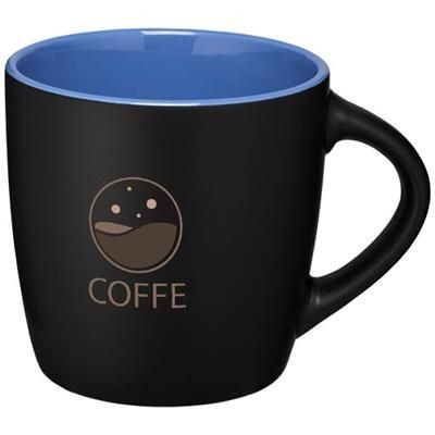 Branded Promotional RIVIERA 340 ML CERAMIC POTTERY MUG in Black Solid-blue Mug From Concept Incentives.