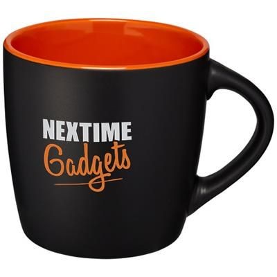 Branded Promotional RIVIERA 340 ML CERAMIC POTTERY MUG in Black Solid-orange Mug From Concept Incentives.