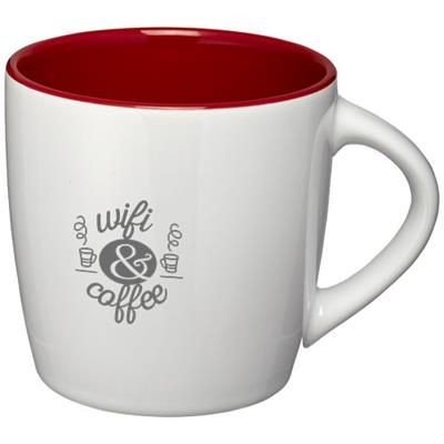 Branded Promotional AZTEC 340 ML CERAMIC POTTERY MUG in White Solid-red Mug From Concept Incentives.