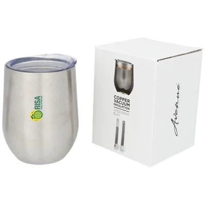 Branded Promotional CORZO 350 ML COPPER VACUUM THERMAL INSULATED CUP in Black Solid Travel Mug From Concept Incentives.