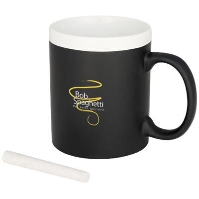 Branded Promotional CHALK-WRITE 330 ML CERAMIC POTTERY MUG in White Solid Mug From Concept Incentives.