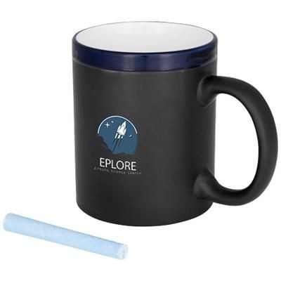 Branded Promotional CHALK-WRITE 330 ML CERAMIC POTTERY MUG in Blue Mug From Concept Incentives.