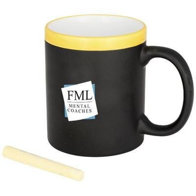 Branded Promotional CHALK-WRITE 330 ML CERAMIC POTTERY MUG in Yellow Mug From Concept Incentives.