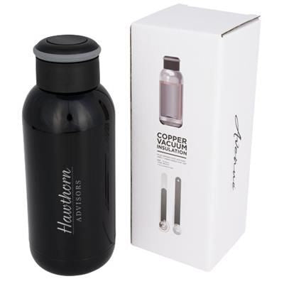 Branded Promotional COPA 350 ML MINI COPPER VACUUM THERMAL INSULATED BOTTLE in Black Solid Travel Mug From Concept Incentives.