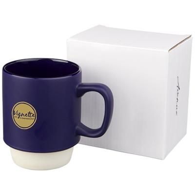 Branded Promotional ARTHUR 420 ML CERAMIC POTTERY MUG in Blue Mug From Concept Incentives.