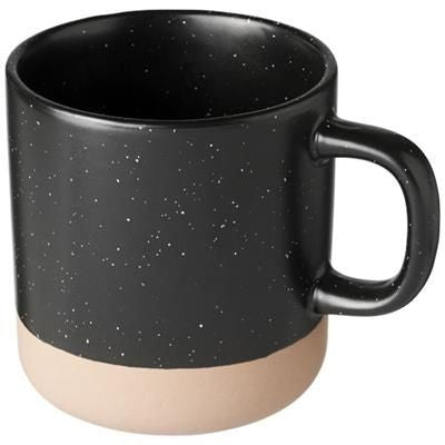 Branded Promotional PASCAL 360 ML CERAMIC POTTERY MUG in Black Solid Mug From Concept Incentives.