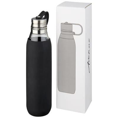 Branded Promotional OASIS 650 ML GLASS SPORTS BOTTLE in Black Solid  From Concept Incentives.