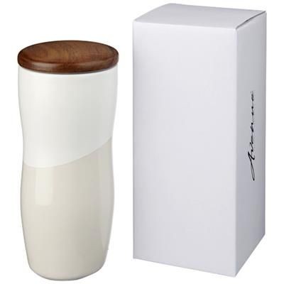 Branded Promotional RENO 370 ML DOUBLE-WALLED CERAMIC POTTERY TUMBLER in White Solid  From Concept Incentives.