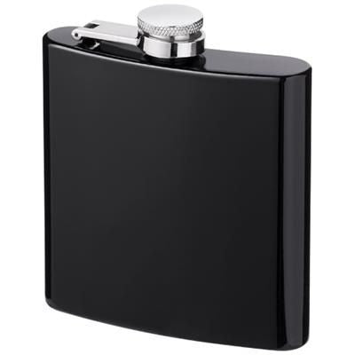 Branded Promotional ELIXER 175 ML HIP FLASK in Black Solid  From Concept Incentives.