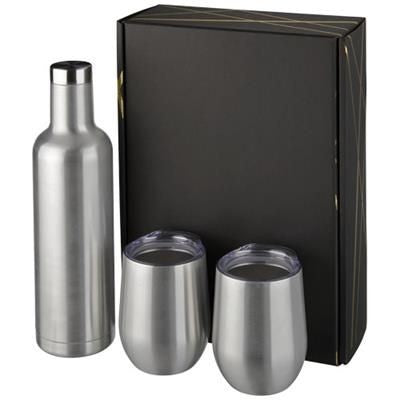 Branded Promotional PINTO AND CORZO COPPER VACUUM THERMAL INSULATED GIFT SET in Black Solid Sports Drink Bottle From Concept Incentives.