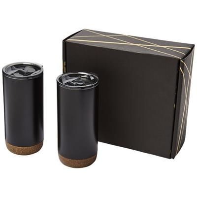 Branded Promotional VALHALLA TUMBLER COPPER VACUUM THERMAL INSULATED GIFT SET in Black Solid Sports Drink Bottle From Concept Incentives.
