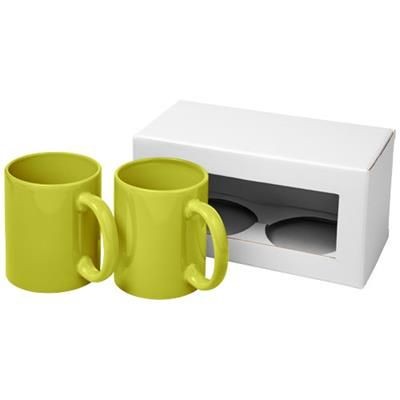 Branded Promotional CERAMIC MUG 2-PIECES GIFT SET in Lime Mug From Concept Incentives.